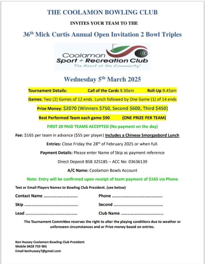 36th Mick Curtis Annual Triples flyer