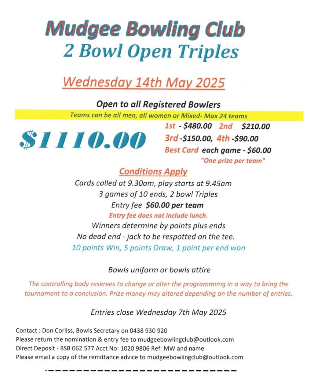 2 Bowl Open Triples flyer