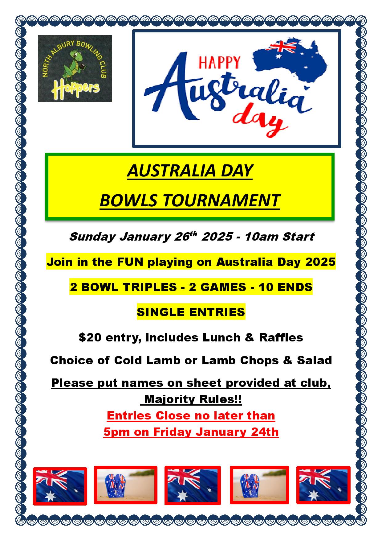 Australia Day Bowls Tournament flyer