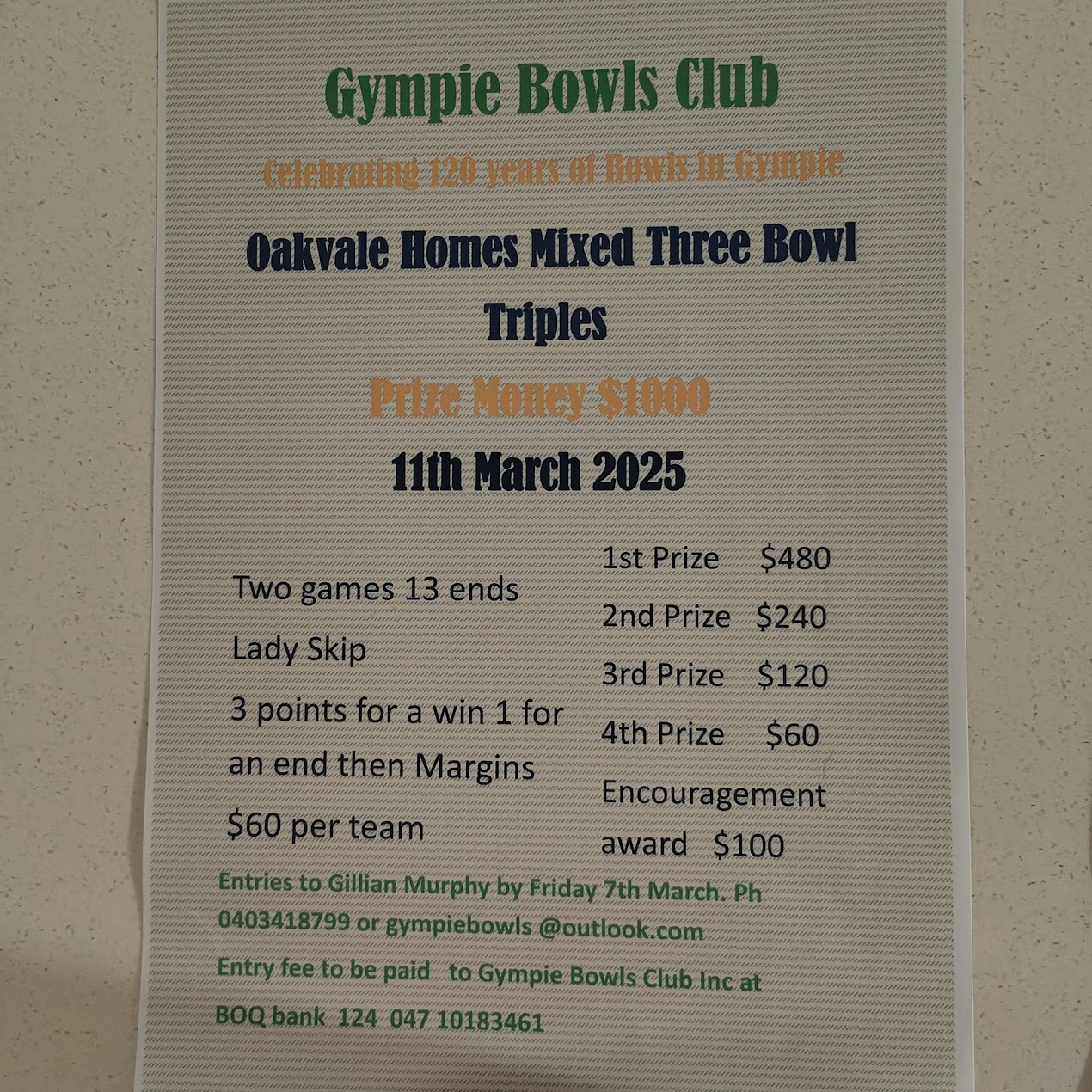 Oakvale Homes Mixed Triples flyer