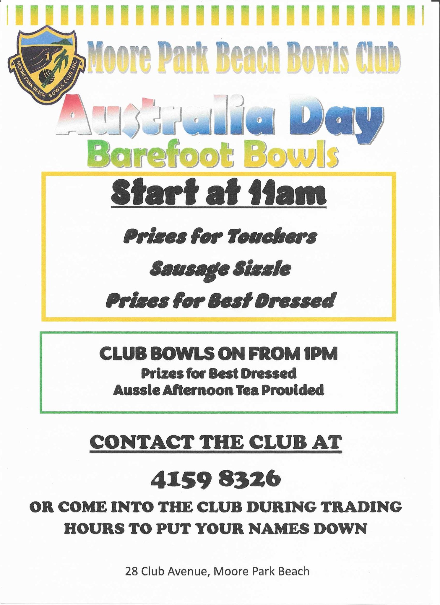 Australia Day Barefoot Bowls flyer