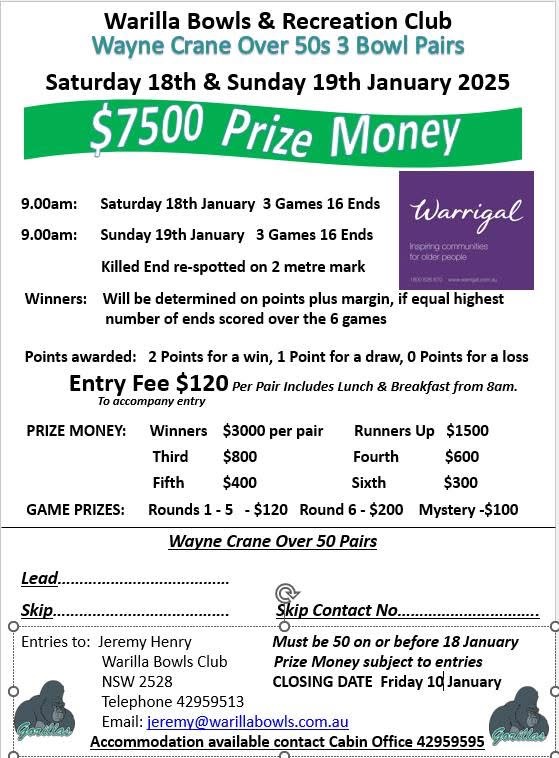 Wayne Crane Over 50s Pairs flyer