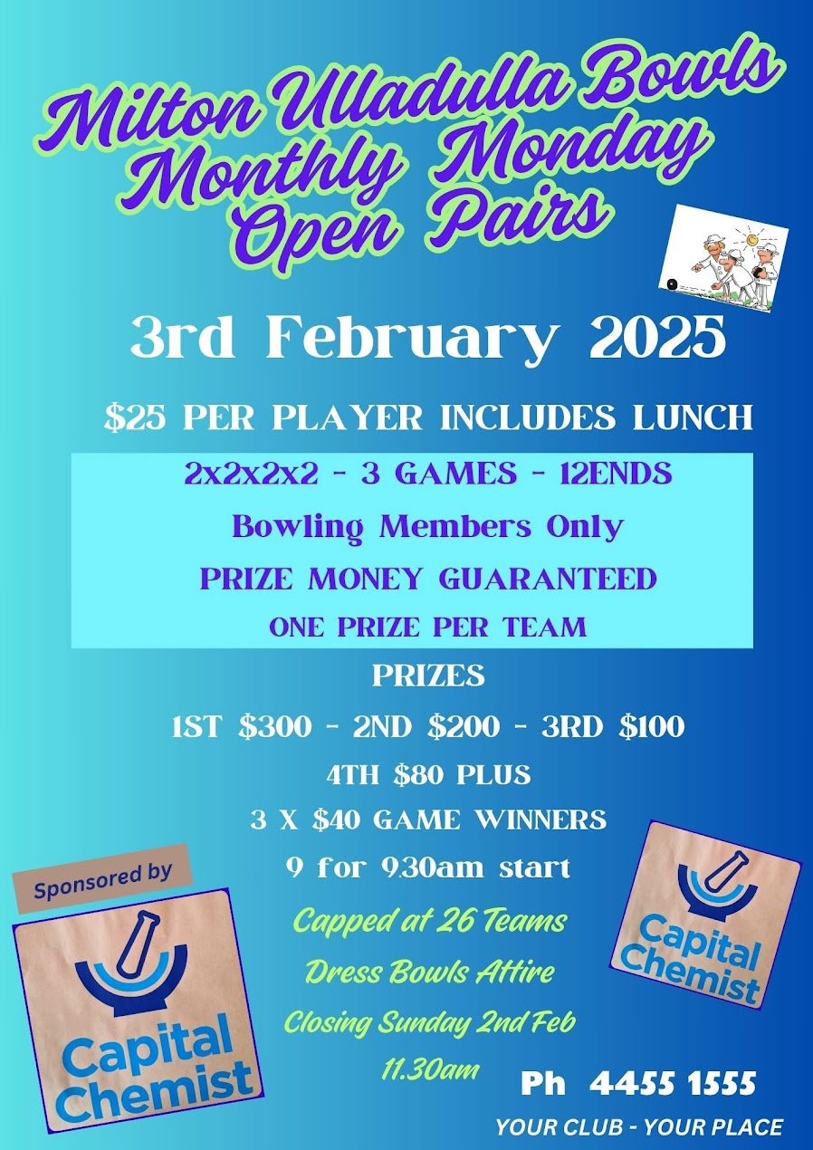 Milton Ulladulla BC Monthly Pairs flyer