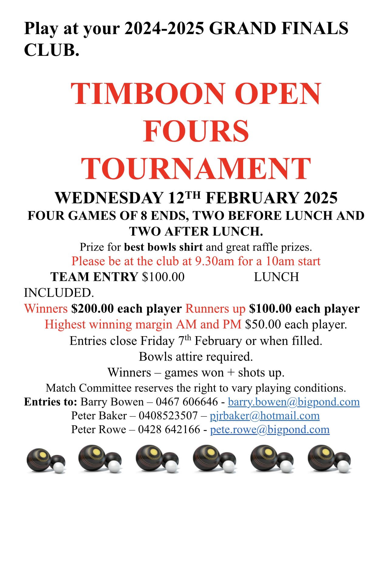 Timboon Open Fours Tournament flyer