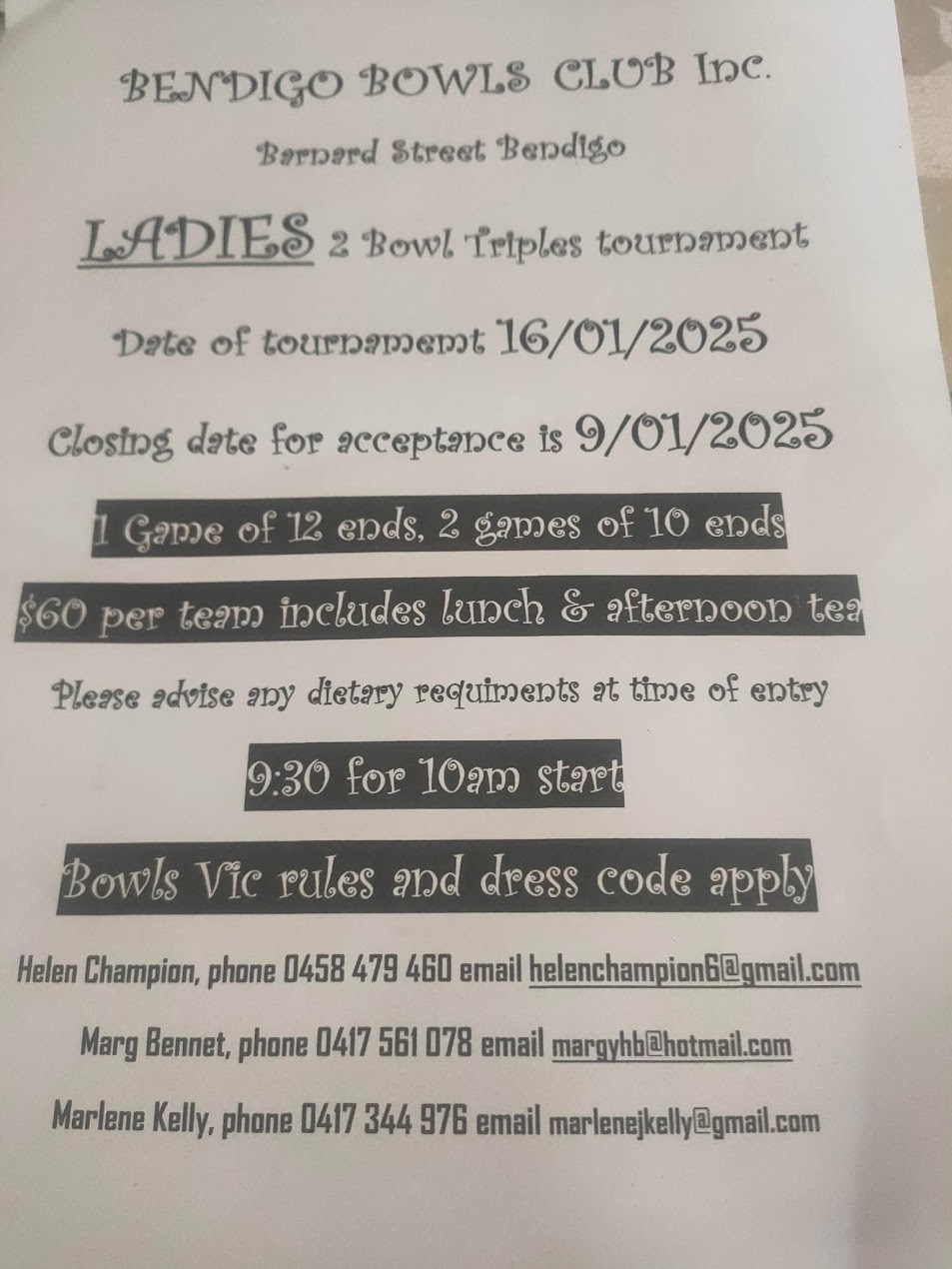 Ladies 2 Bowl Triples Tournament flyer