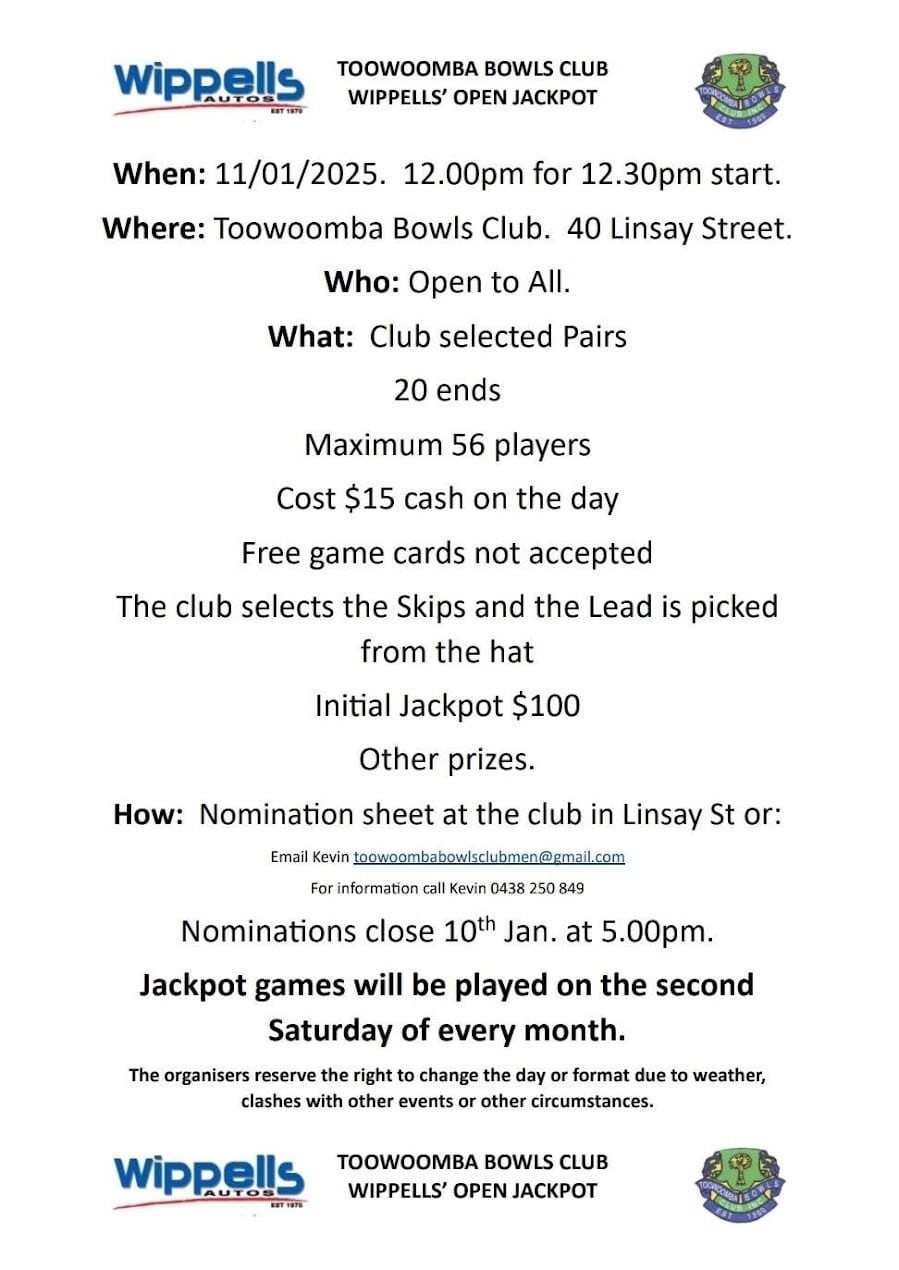 Toowoomba Club Select Pairs flyer