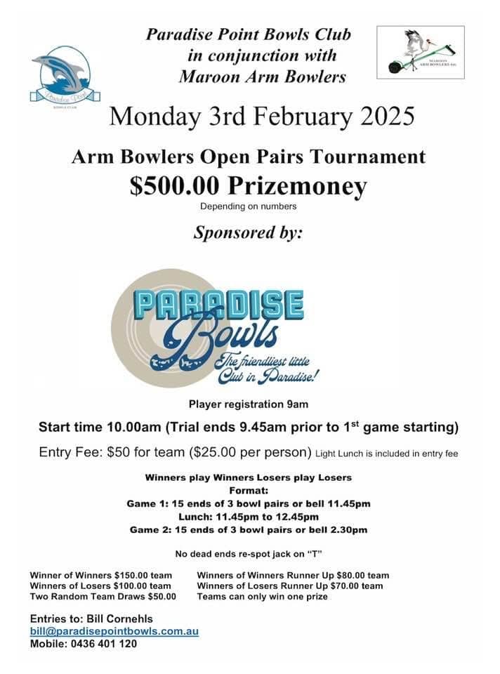 Arm Bowlers Open Pairs flyer