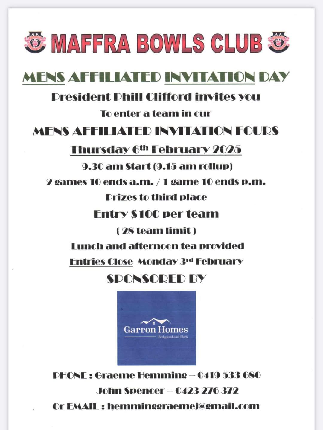 Mens Affiliated Invitational Fours flyer