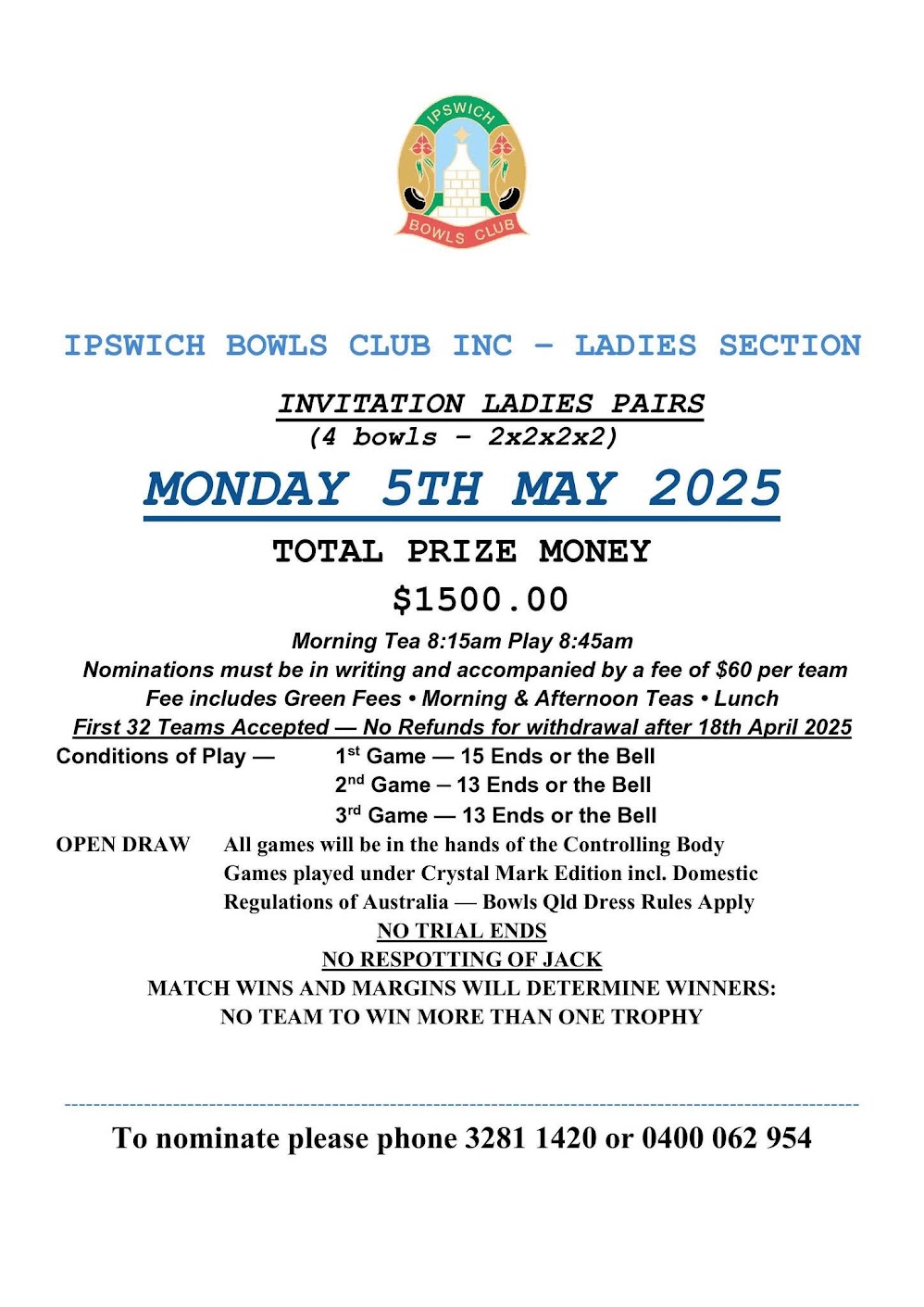 Invitation Ladies Pairs flyer