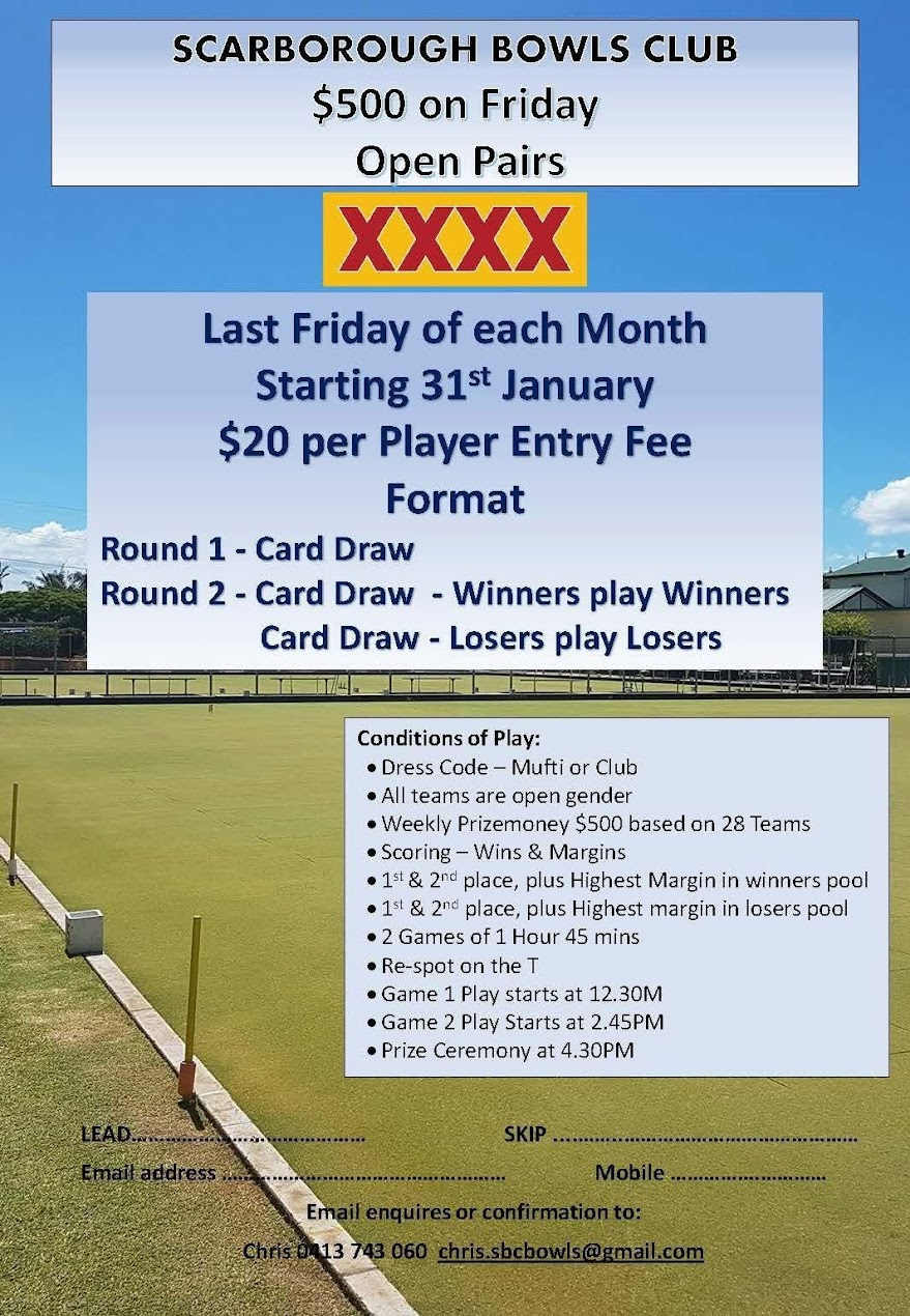 $500 Friday Open Pairs flyer