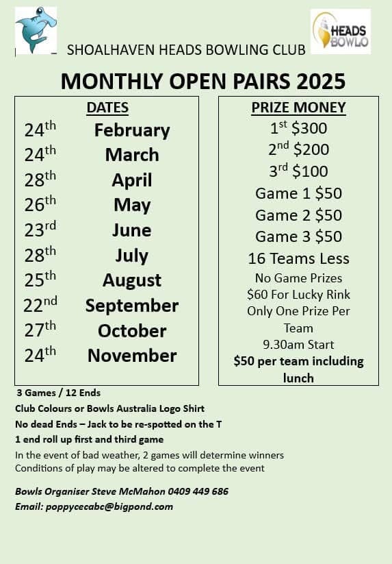 Monthly Open Pairs 2025