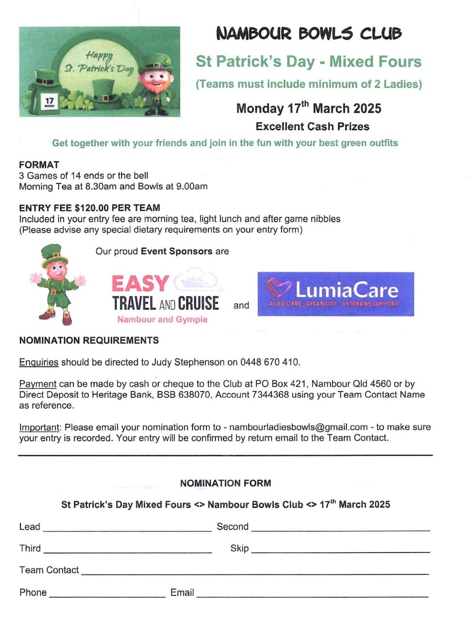 St Patricks Day Mixed Fours flyer