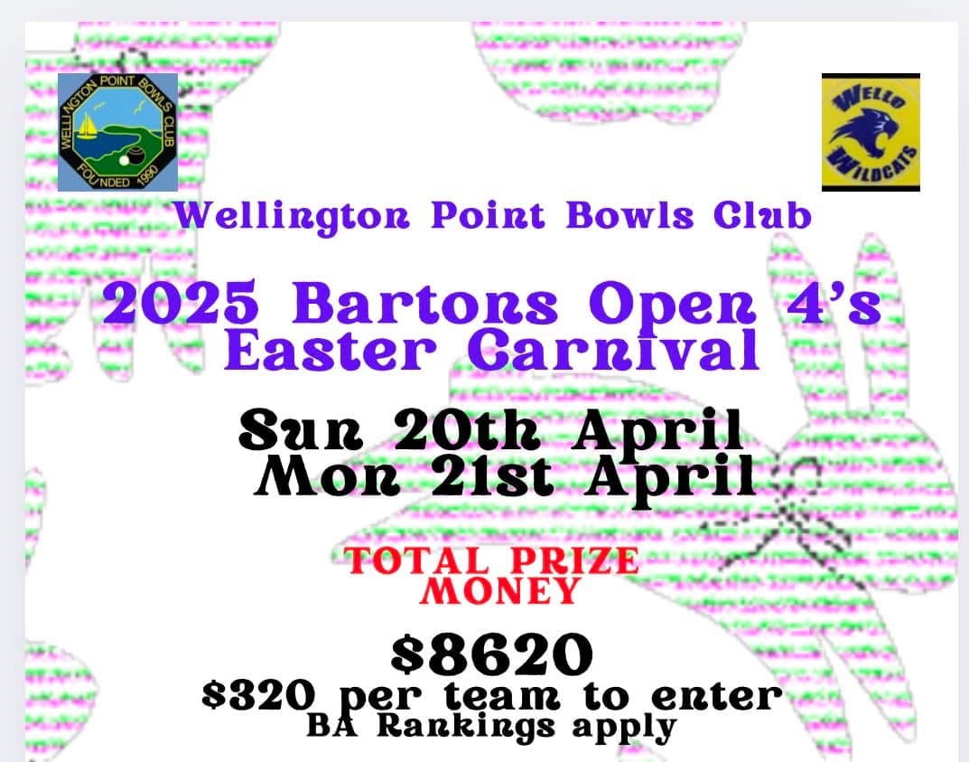 2025 Bartons Open Fours Easter Carnival flyer