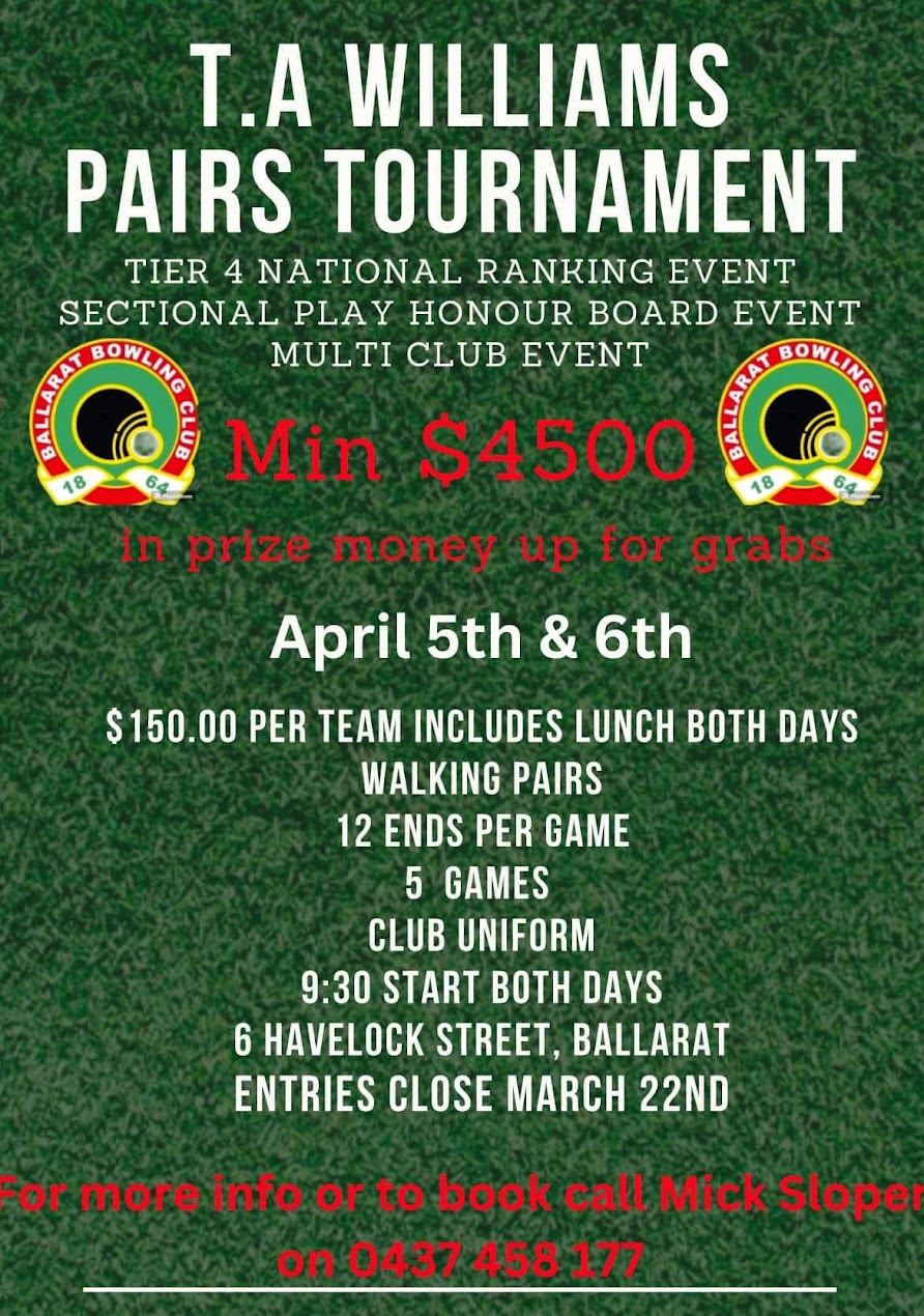T.A Williams Pairs Tournament flyer
