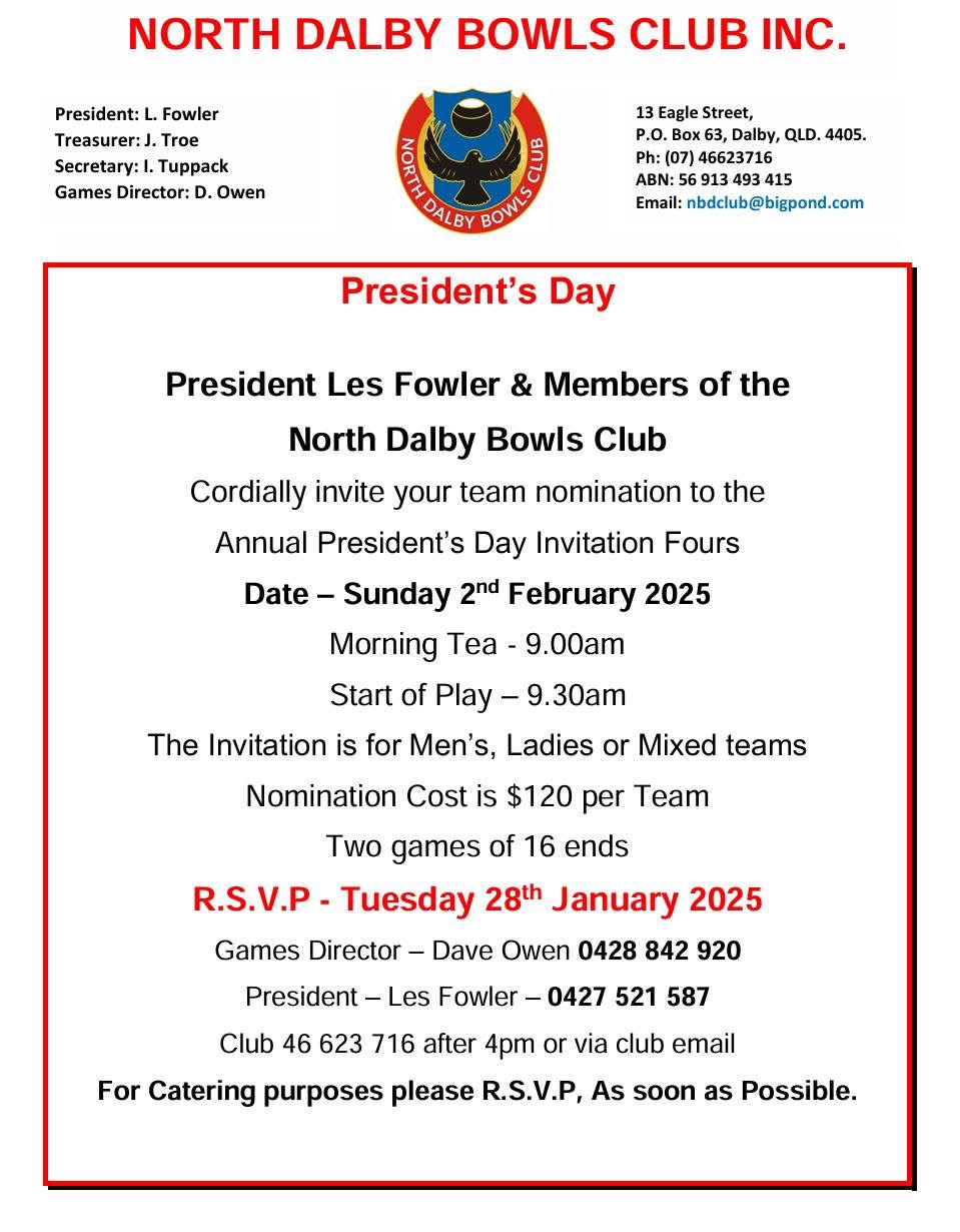 North Dalby BC Presidents Day