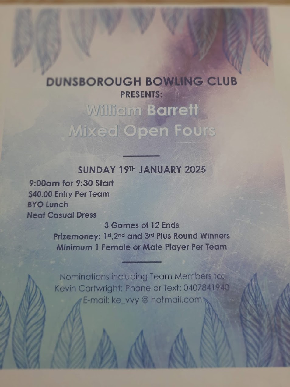 William Barrett Mixed Open Fours flyer