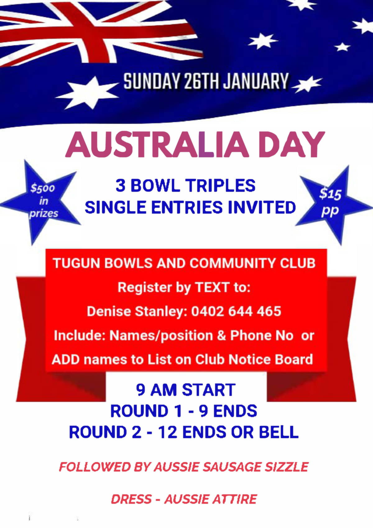 Tugun Australia Day Triples flyer