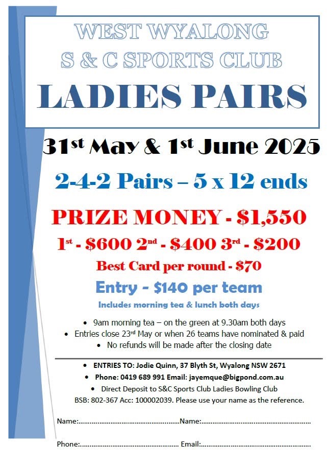 West Wyalong Ladies Pairs flyer