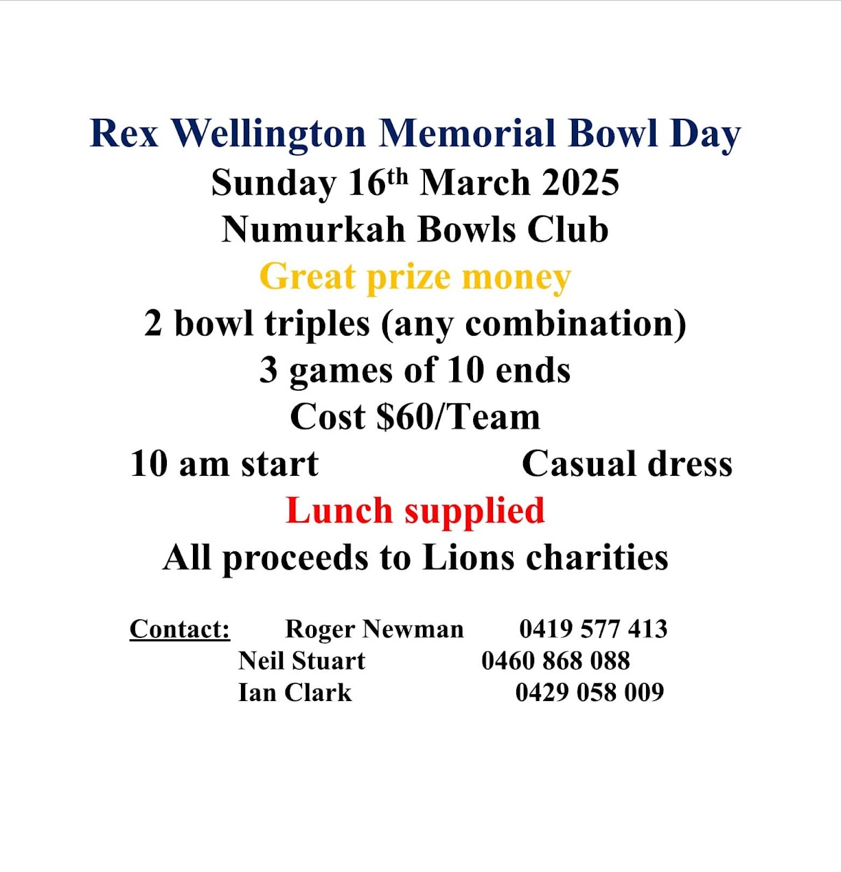 Rex Wellington Memorial Bowls Day flyer