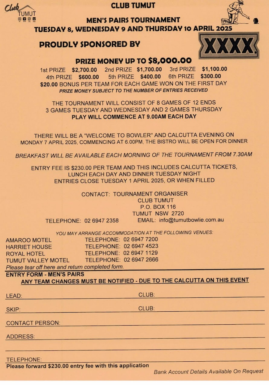 XXXX Mens Pairs Tournament flyer