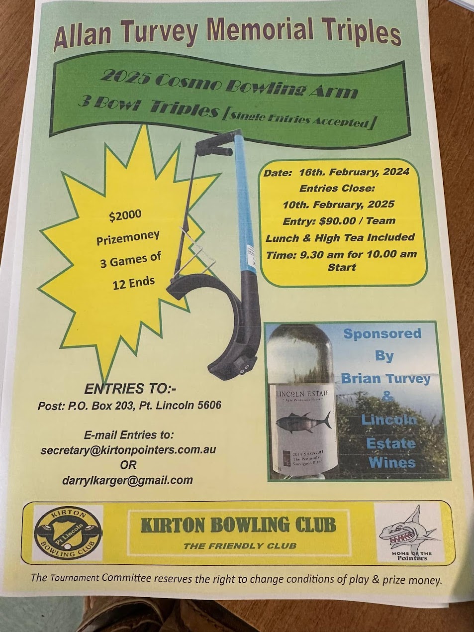 Allan Turvey Memorial Pairs flyer