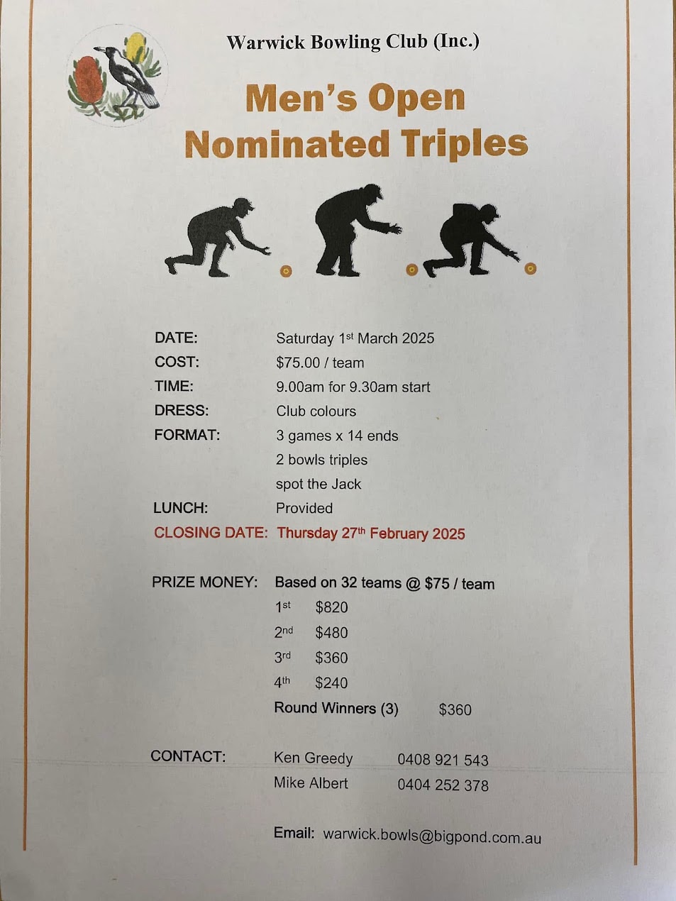 Mens Open Nominated Triples flyer
