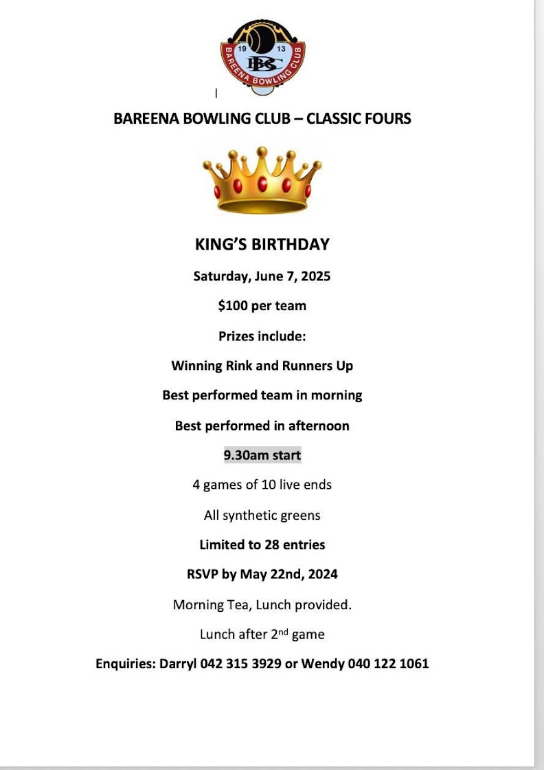 Kings Birthday Classic Fours flyer
