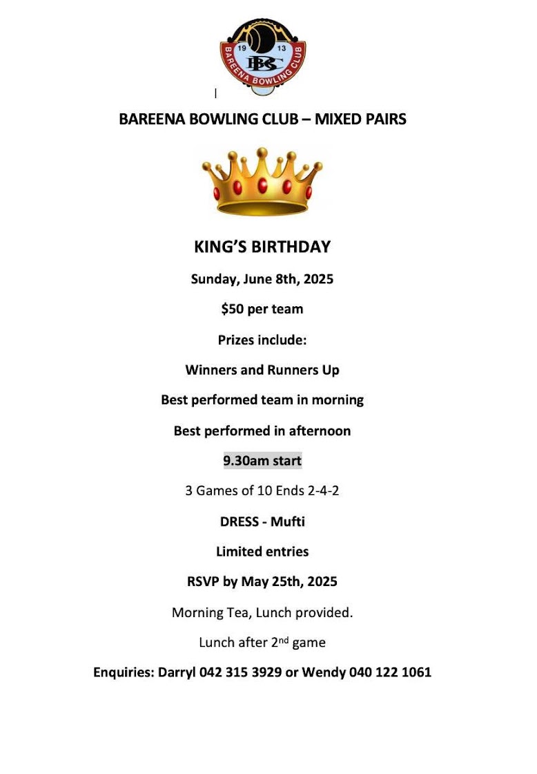 Kings Birthday Mixed Pairs flyer