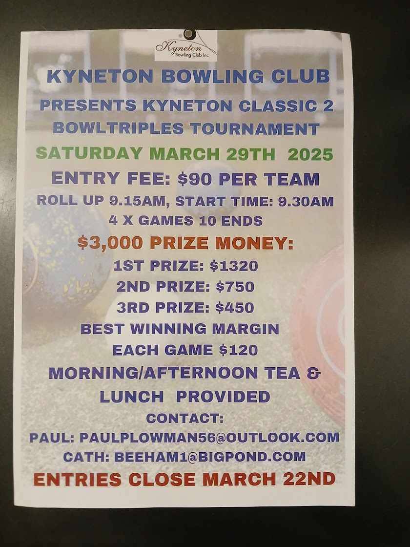 Kyneton Classic 2 Bowl Triples flyer