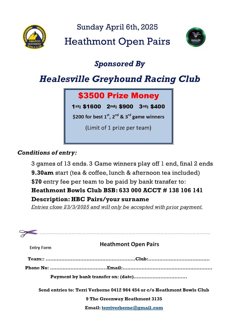 Heathmont Open Pairs flyer