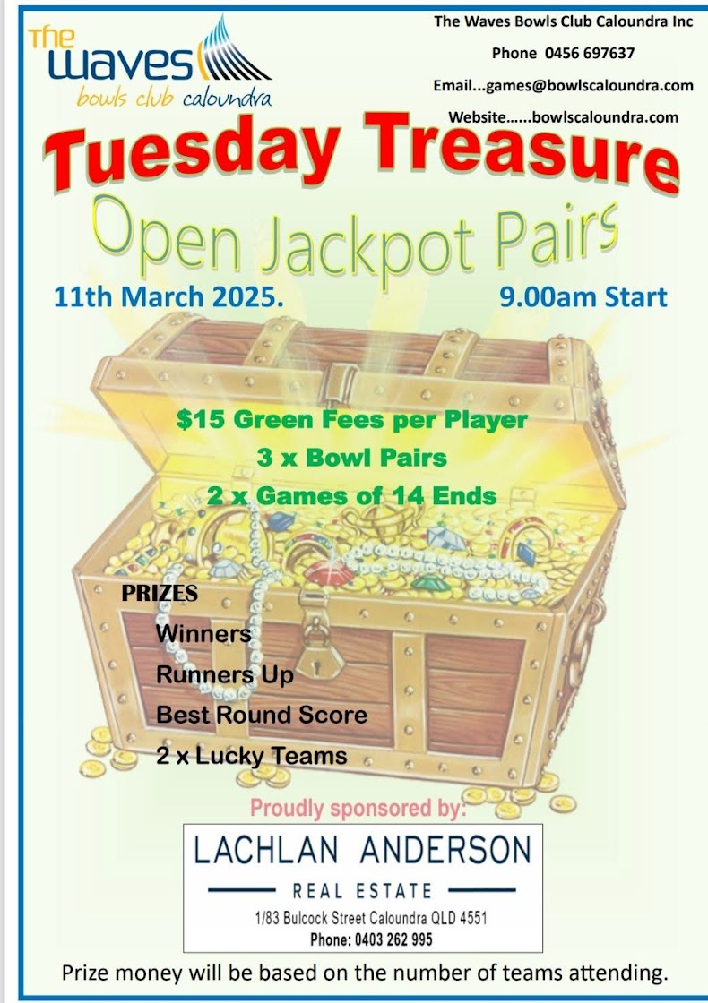 Tuesday Treasure Open Jackpot Pairs flyer