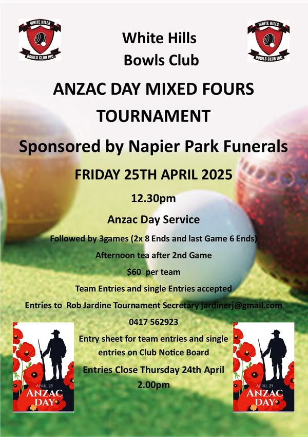 Anzac Day Mixed Fours flyer
