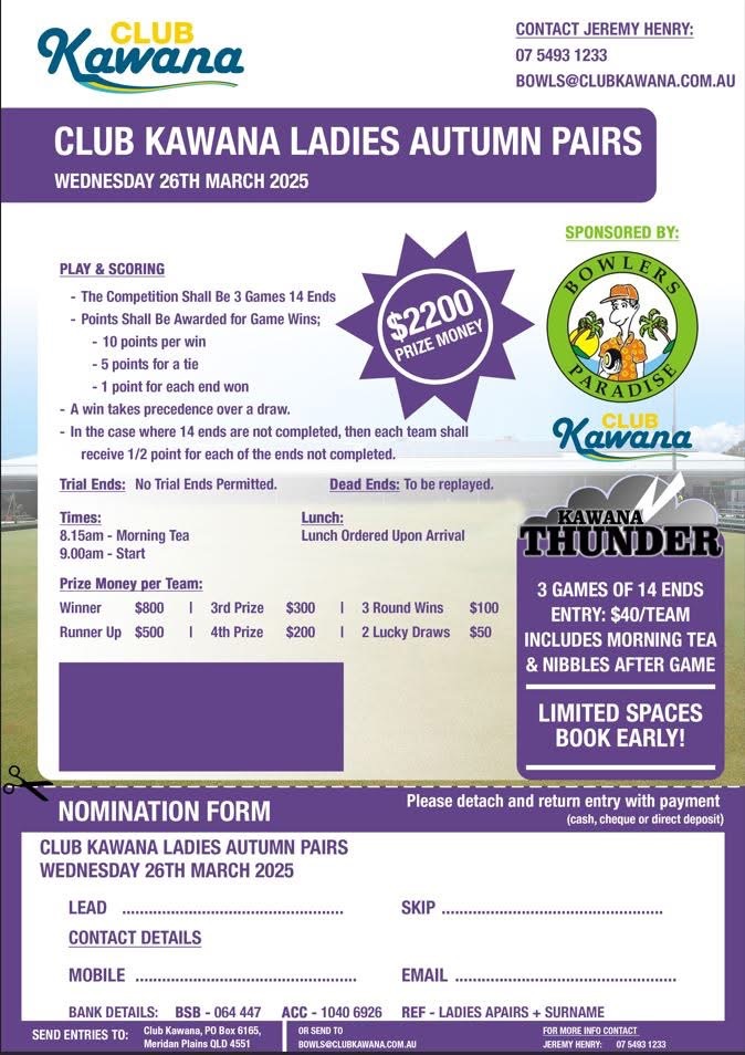 Club Kawana Ladies Autumn Pairs