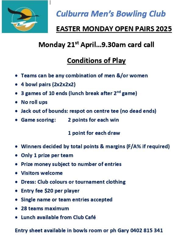 Easter Monday Open Pairs 2025 flyer