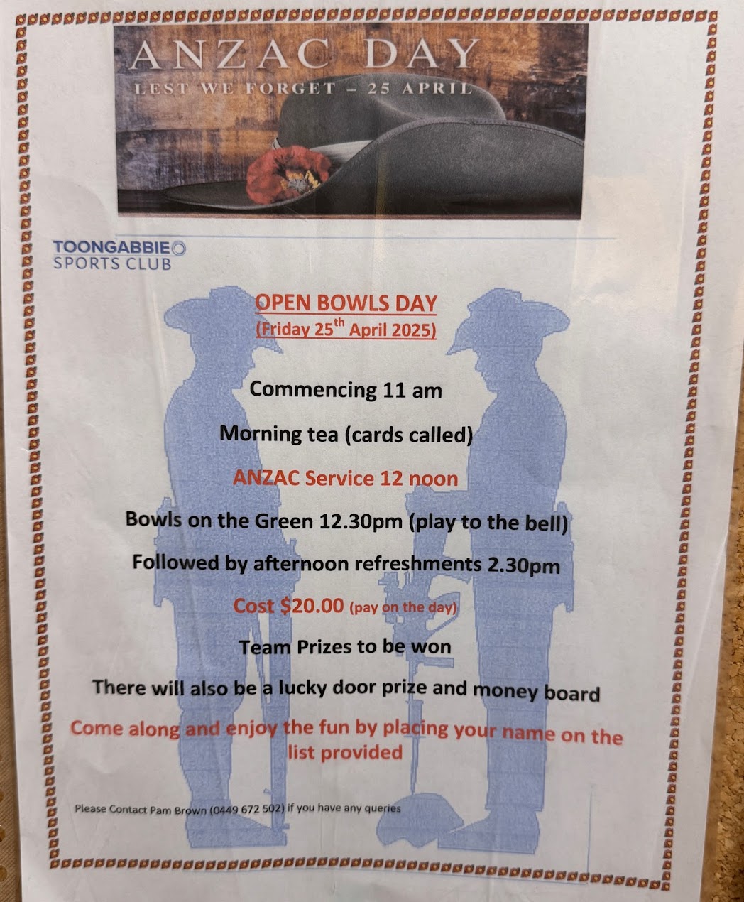 ANZAC Day Open Bowls Day flyer