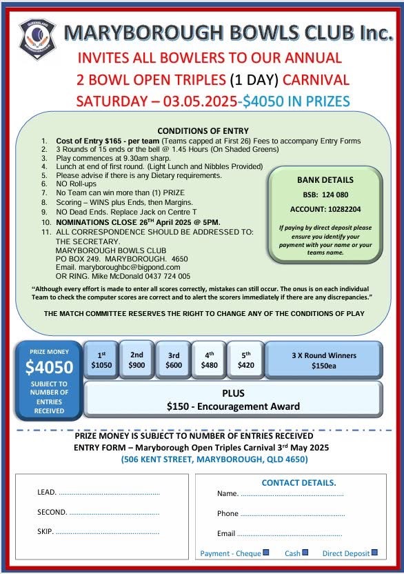 Annual 2 Bowl Triples Carnival flyer
