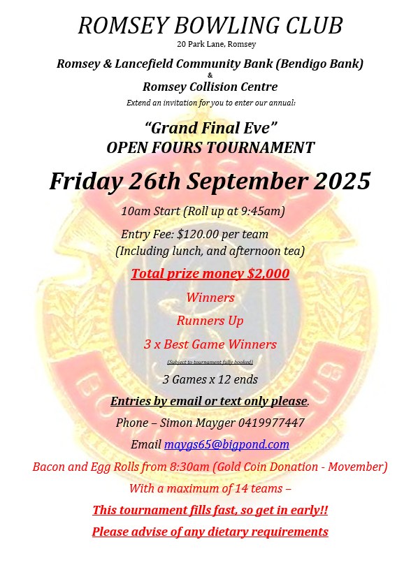 Grand Final Eve Open Fours flyer