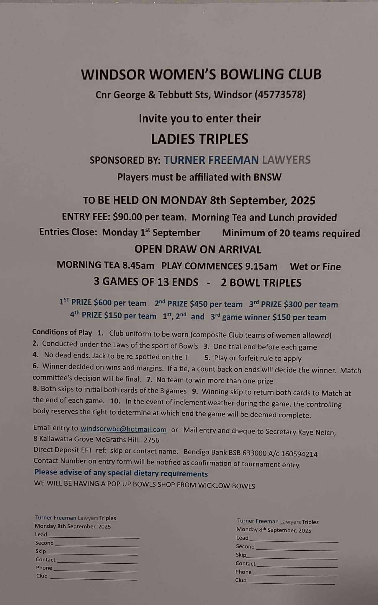 Windsor Ladies Triples flyer