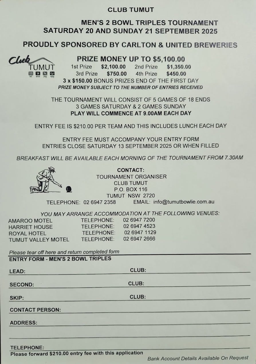 Carlton & United Breweries Mens 2 Bowl Triples flyer