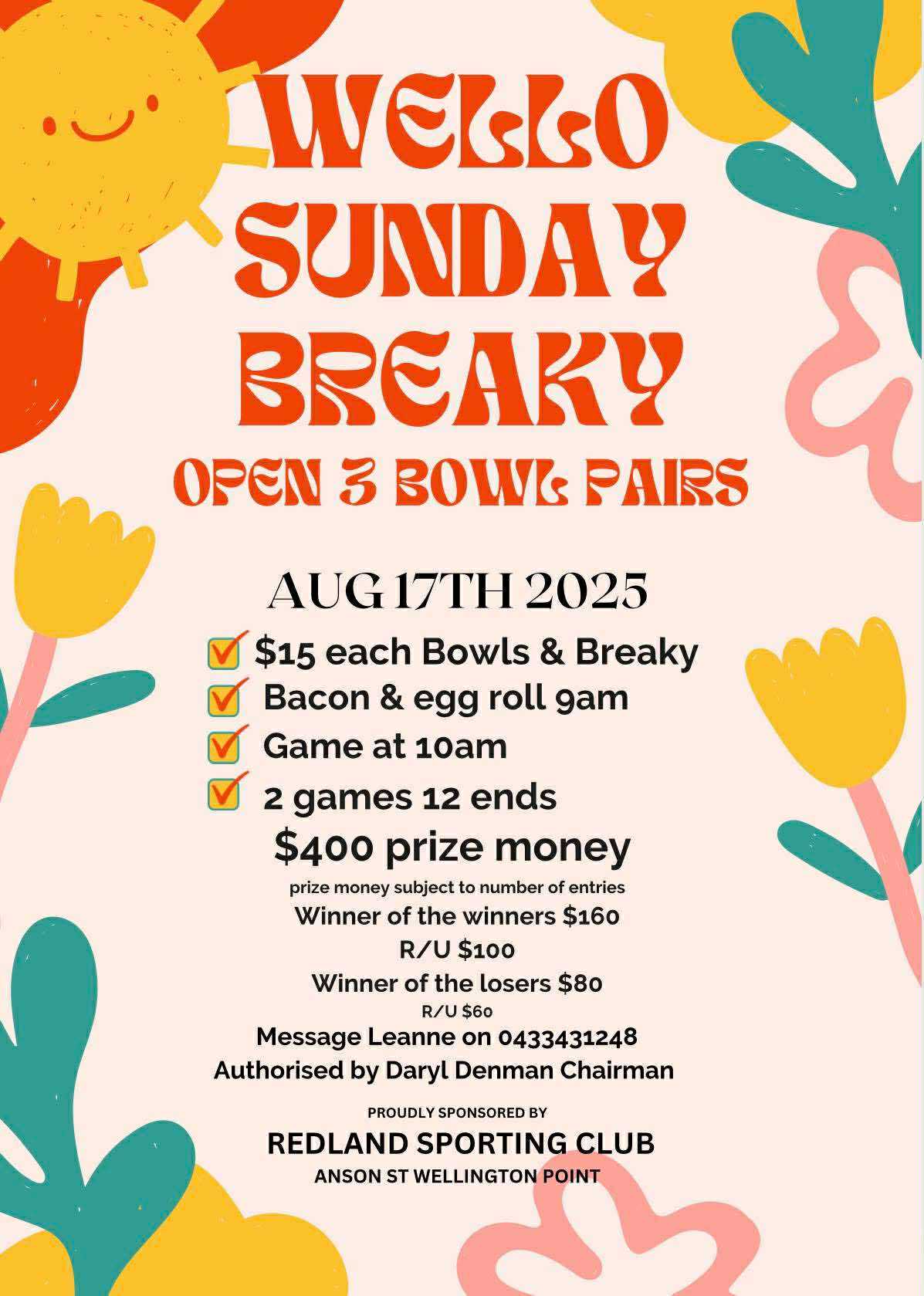 Wello Sunday Breaky Open 3 Bowl Pairs flyer
