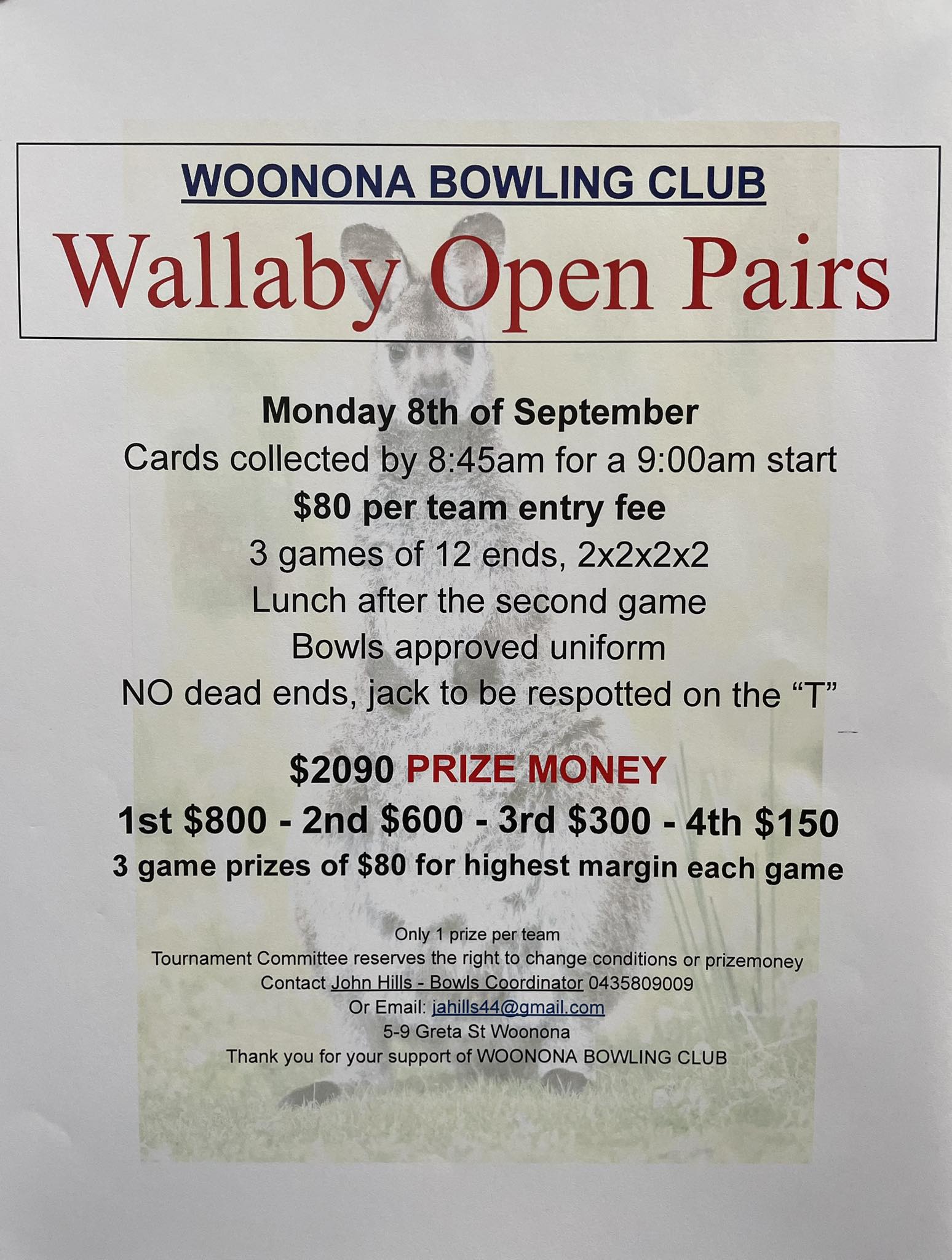 Wallaby Open Pairs flyer