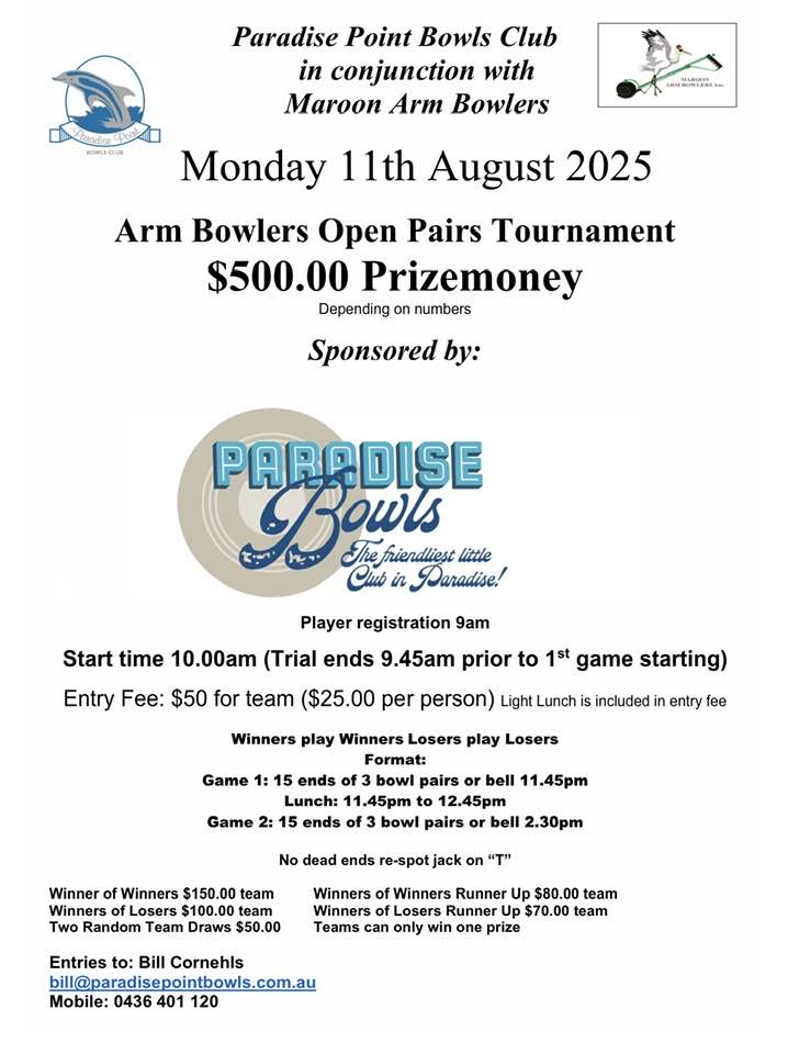 Arm Bowlers Open Pairs Tournament flyer