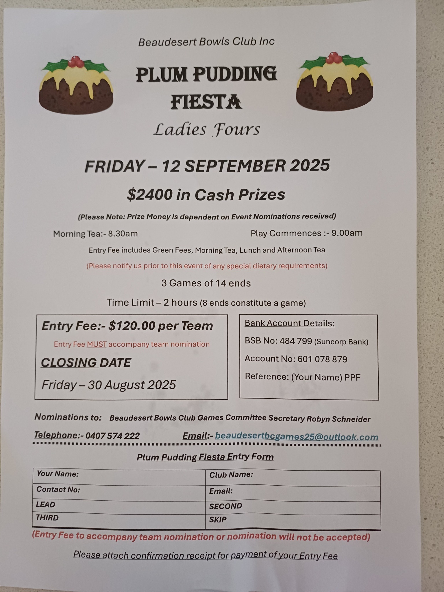 Plum Pudding Fiesta Ladies Fours flyer