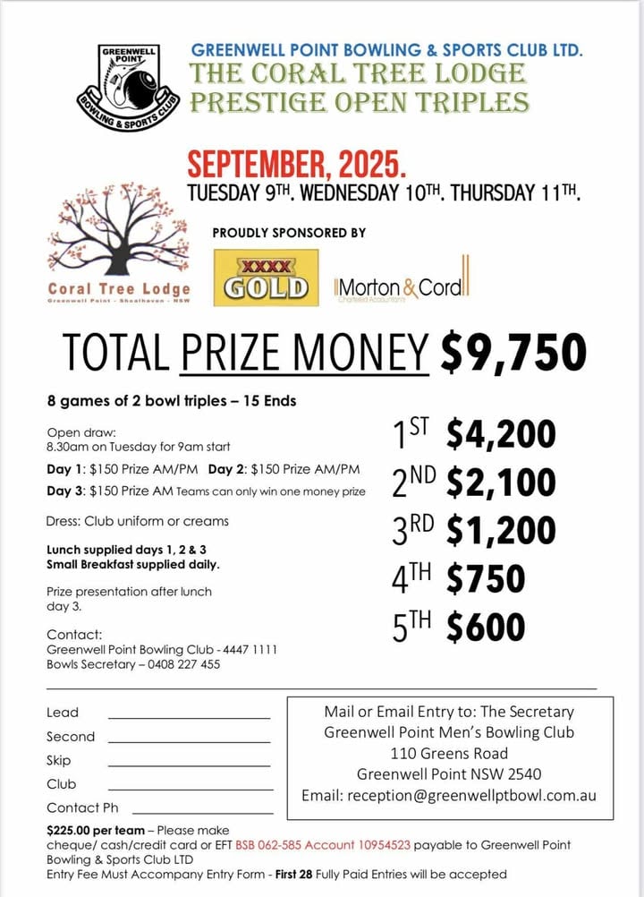 Coral Tree Lodge Prestige Open Triples flyer