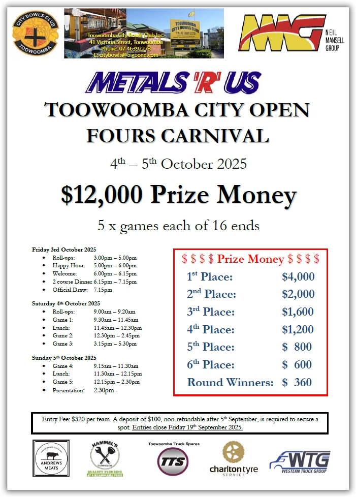 Toowoomba City Open Fours Carnival flyer