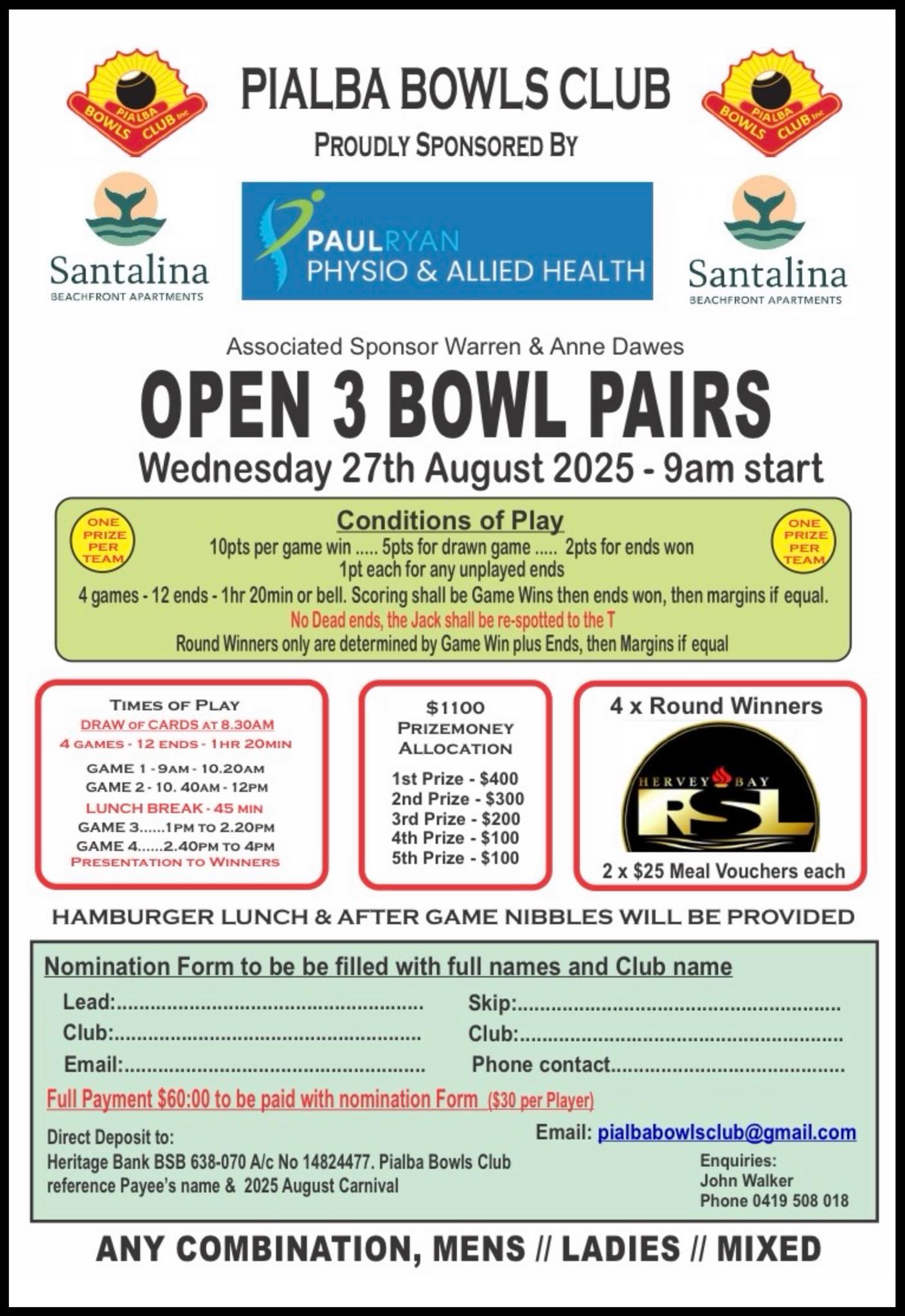 Open 3 Bowl Pairs