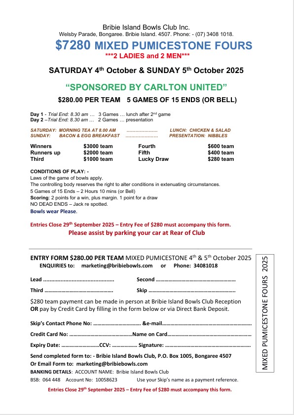 Mixed Pumicestone Fours flyer