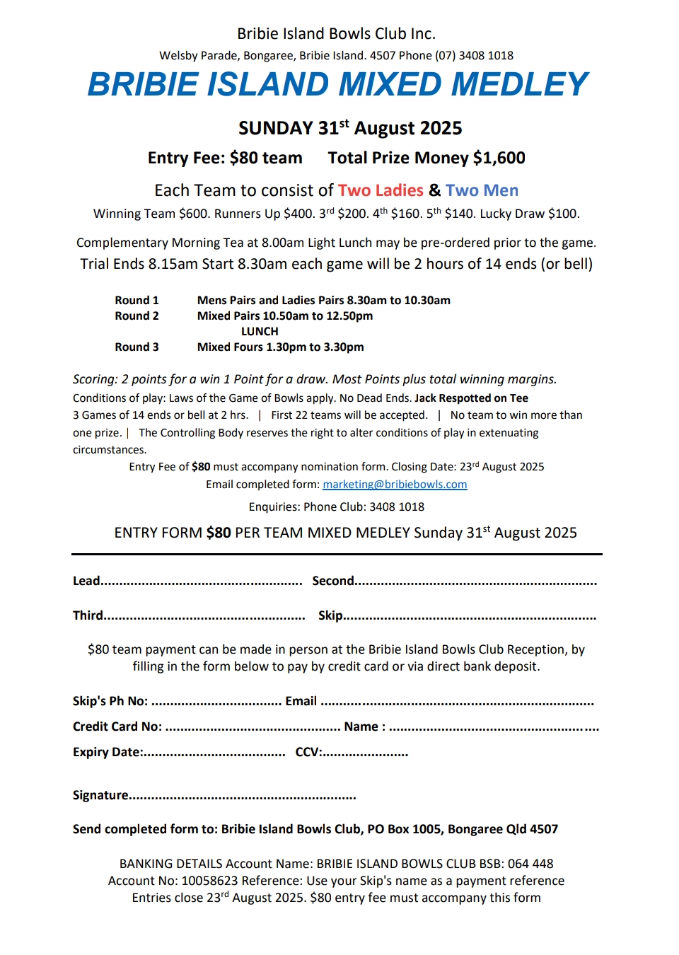 Bribie Island Mixed Medley flyer