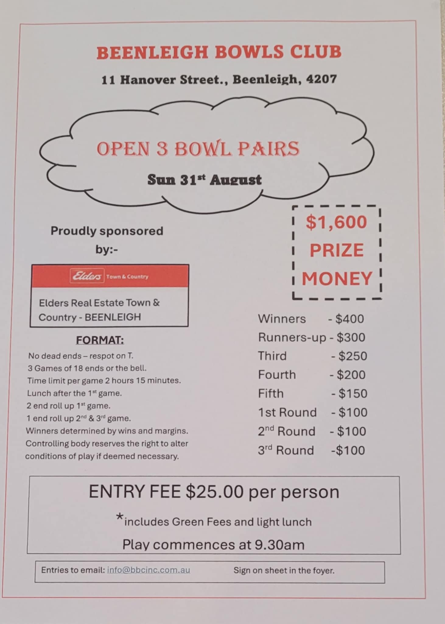 Open 3 Bowl Pairs flyer