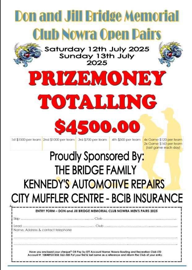 Don and Jill Bridge Memorial Club Nowra Open Pairs flyer